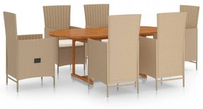 7 részes bézs polyrattan kerti étkezőgarnitúra
