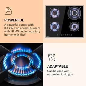 Klarstein Goldflame 4 Prime, gázfőzőlap, 4 Messing égő, üvegkerámia