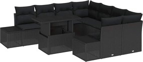 vidaXL Kerti Kanapé Szett párnával 9 pcs Fekete polirattan