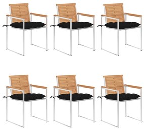 vidaXL 6 db tömör tíkfa kerti szék párnákkal