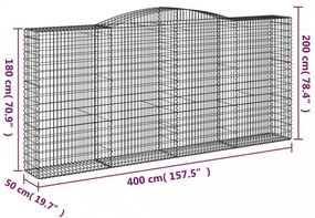vidaXL 3 db íves horganyzott vas gabion kosár 400x50x180/200 cm