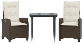 vidaXL 3 részes barna polyrattan kerti étkezőgarnitúra párnával