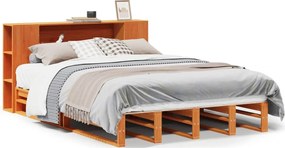 vidaXL viaszbarna tömör fa könyvespolcos ágy matrac nélkül 135 x 190cm