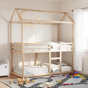 tömör fenyőfa ágy emelettel és tetővel 75 x 190 cm