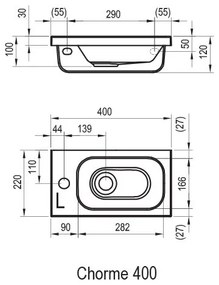 Ravak XJGP1100000 - Falra szerelhető mosdó CHROME 40x22 cm öntött műmárvány/fehér