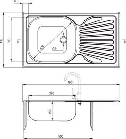 Deante Techno, rozsdamentes mosogató 1 kamrás munkalaphoz Z / O 760x435x150 2 "+ szifon, szatén mintás, ZMU_0110