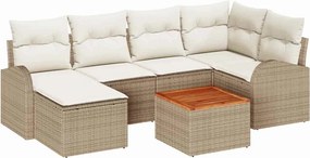 vidaXL Kerti Kanapé Szett tárolóval 7 pcs Beige és krém polirattan