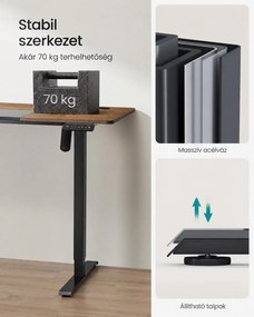 SONGMICS elektromosan állítható magasságú íróasztal, 140 x 60 cm, 4 memóriahellyel, USB-C töltőporttal és tárolózsebbel, vintage barna és fekete