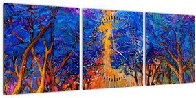 Kép - őszi fa koronák, modern impresszionizmus (órával) (90x30 cm)