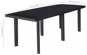 antracitszürke műanyag kerti asztal 216 x 90 x 72 cm