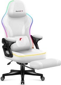Gamer szék, RGB Smart LED, lábtartóval fehér