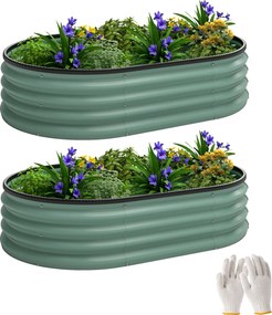 Outsunny 2 db horganyzott acél emelt ágyás, moduláris kültéri ágyás 135 x 90 x 30 cm | Aosom