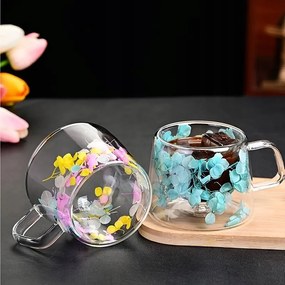 Duplán szigetelt üveg kávéscsésze virágmintával kék