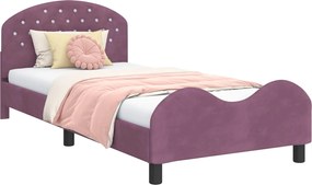 vidaXL Gyerekágy kerettel fejtámlával Lila 90 x 190 cm Bársony