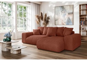 Téglavörös kordbársony kinyitható tárolóhelyes sarokkanapé (variálható sarok) Luma – Ropez