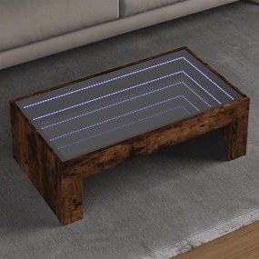 Füstös tölgy végtelen hatású LED-es dohányzóasztal 90x50x30 cm