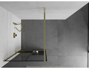 Mexen Kioto +, zuhanyparaván polccal és törölközőtartóval 80 x 200 cm, 8mm átlátszó üvegmintás fekete, arany profil, 800-080-121-50-77