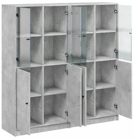 betonszürke szerelt fa könyvespolc ajtókkal 136 x 37 x 142 cm
