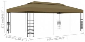tópszínű kerti pavilon 6 x 3 x 2,7 m 180 g/m²