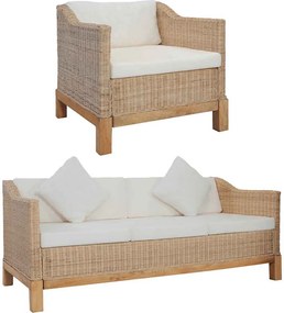 vidaXL 2-részes természetes rattan kanapészett párnákkal