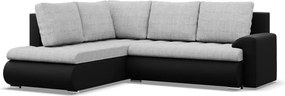 Tokio sarokkanapé, L alakú háttámlával, 2 ágyneműtartóval, fonott + műbőr, baloldali, szürke - fekete