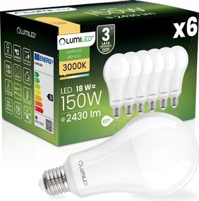 6 db E27 Led izzó 18W 150W 2430lm 3000K Meleg Fehér Premium EMC2 Lumiled
