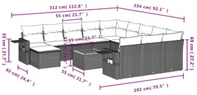 13 részes fekete polyrattan kerti ülőgarnitúra párnákkal