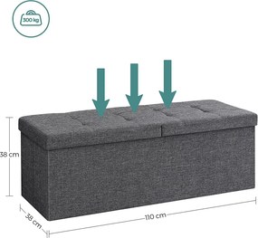 Puff, összecsukható tároló pad ottomán, ülőpad, 120l, sötétszürke, 110 x 38 x 38 cm