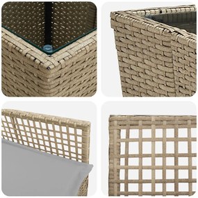 3 darabos Kerti Bistro Szett párnákkal Bézs Poly Rattan