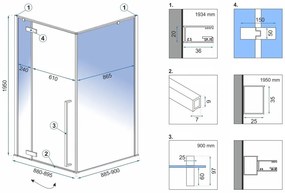 Rea Fargo, zuhanykabin csuklós ajtókkal 90 (ajtó) x 90 (fal) x 195 cm, 6mm átlátszó üveg, fekete profil + fekete Savoy zuhanytálca, KPL-K7318