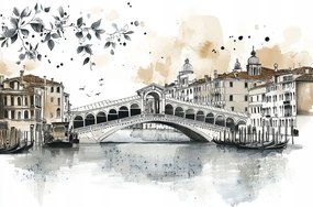 Vászonkép Canvas Város Panoráma Velence Híd Rialto Vázlat 60x40