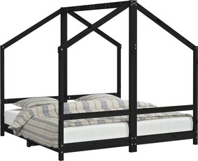 vidaXL fekete tömör fenyőfa gyerekágykeret 2 x (80 x 160) cm