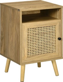 HOMCOM Fából készült Éjjeliszekrény, Kisméretű Fából készült Éjjeliszekrény, Boho Stílus, Szekrénnyel és Nyitott Polccal, Hálószobába, Nappaliba, 39x3