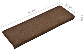 15 db lépcsőszőnyeg, barna, téglalap alakú széllel, 65 x 21 x 4 cm