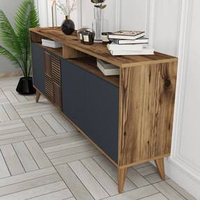 Antracitszürke-natúr színű alacsony komód diófa dekorral 180x79 cm Milan – Kalune Design