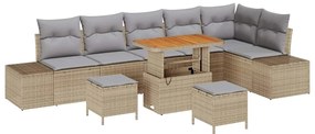 vidaXL Kerti Kanapé Szett párnával tárolóval 9 pcs Bézs Poli rattan