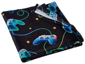 Fekete-kék mikroplüss gyerek takaró 130x170 cm Gamer – Catherine Lansfield