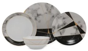 24 részes étkészlet fekete/fehér/arany/porcelán