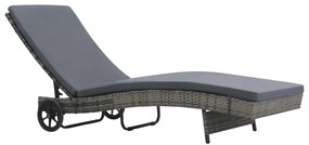 Antracitszürke polyrattan napozóágy kerekekkel és párnával