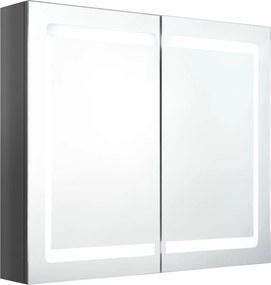 vidaXL fényes szürke LED-es tükrös fürdőszobaszekrény 80 x 12 x 68 cm