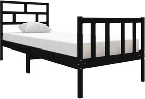 vidaXL Small Single fekete tömör fenyőfa ágykeret 75 x 190 cm
