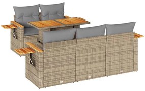 6 részes bézs polyrattan akácfa kerti ülőgarnitúra párnával