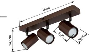 Globo 57919-3 Spotlámpa fém bronz színű matt, alumínium bronzszínű matt, HxSzxM: 390x60x145mm, 3x GU10 25W 230V izzók nélkül