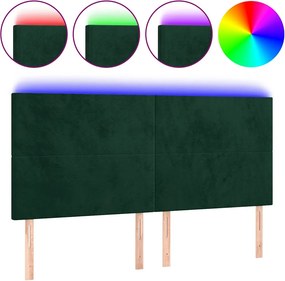 vidaXL sötétzöld bársony LED-es fejtámla 160x5x118/128 cm