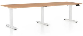 Állítható magasságú íróasztal OfficeTech Long, 240 x 80 cm, fehér alap, bükk