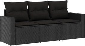 vidaXL 3 részes fekete polyrattan kerti ülőgarnitúra párnával