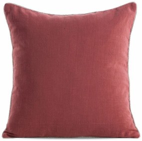 Len egyszínű párnahuzat dekoratív köves szegéllyel Piros 43x43 cm