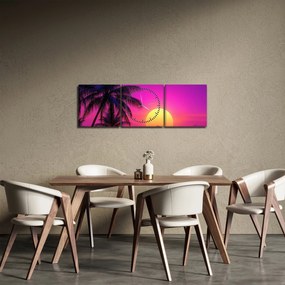 Kép - Lila naplemente pálmafával (órával) (90x30 cm)