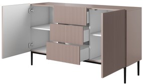 Nicole 150 cm-es komód három fiókkal - antik rózsaszín MDF / fekete lábak