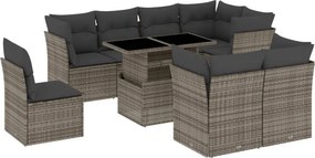 vidaXL 9 részes szürke polyrattan kerti ülőgarnitúra párnákkal
